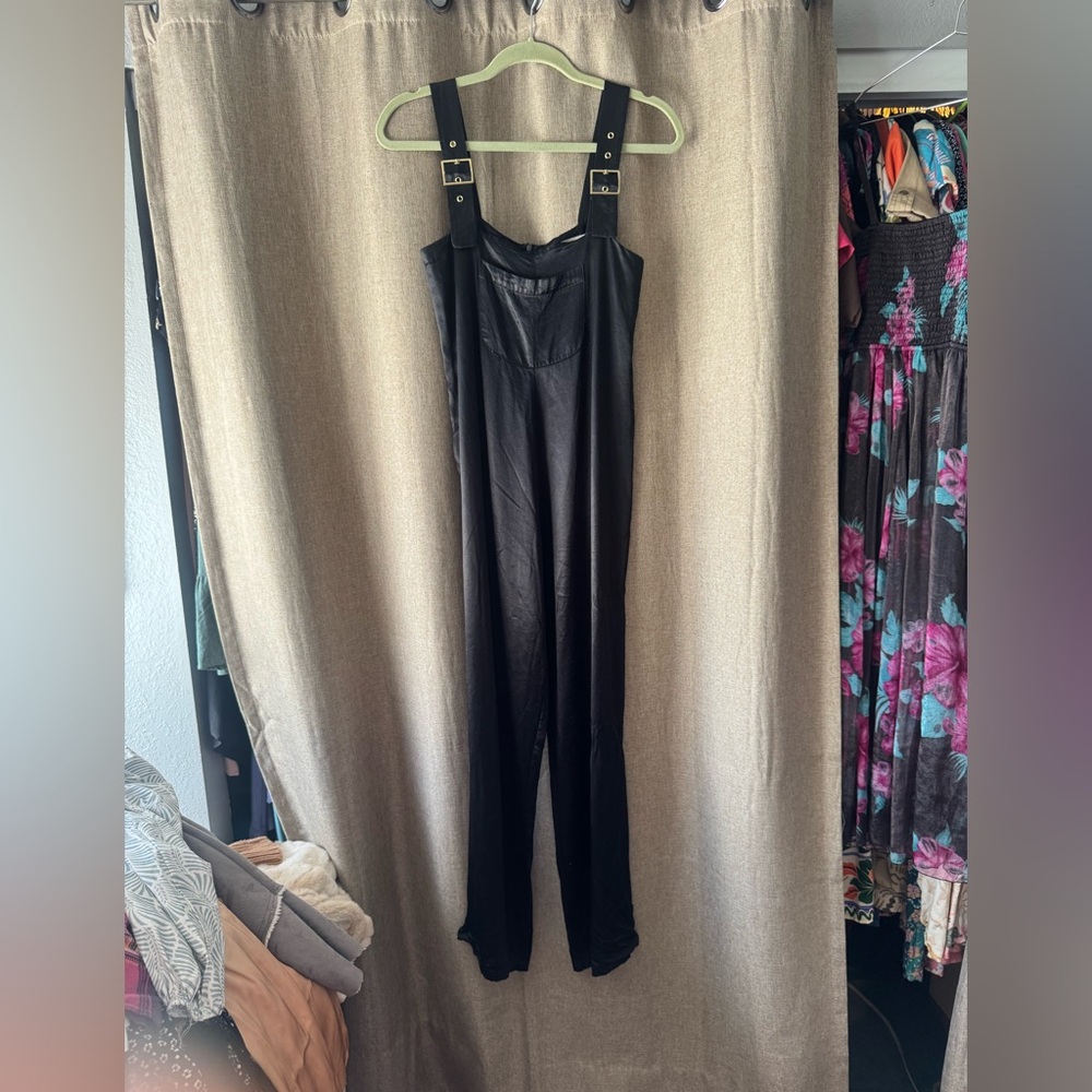 Second Skin Overalls Black Satin Oversized, Made in NYC USA